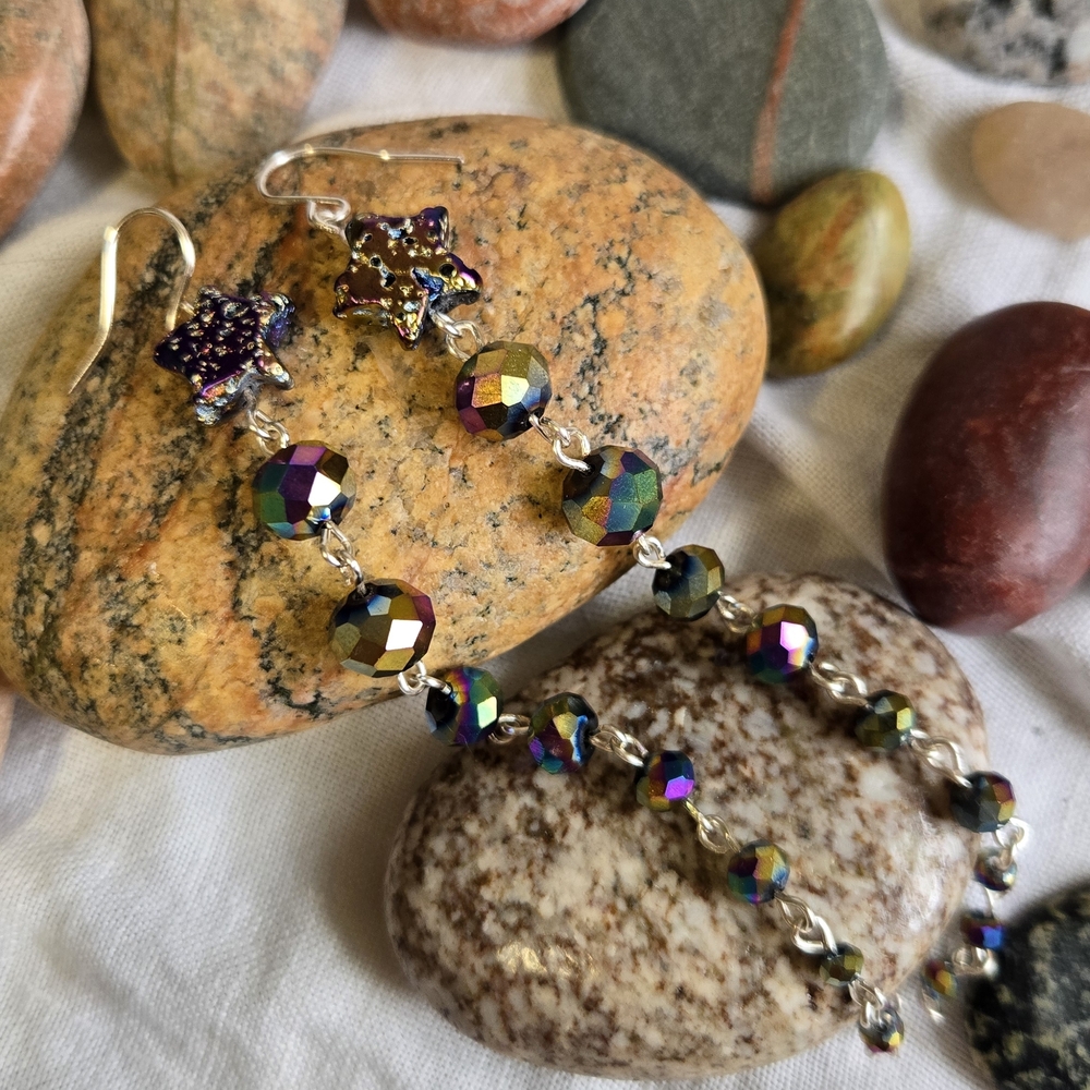 Iridescent Beaded Dangle Earrings